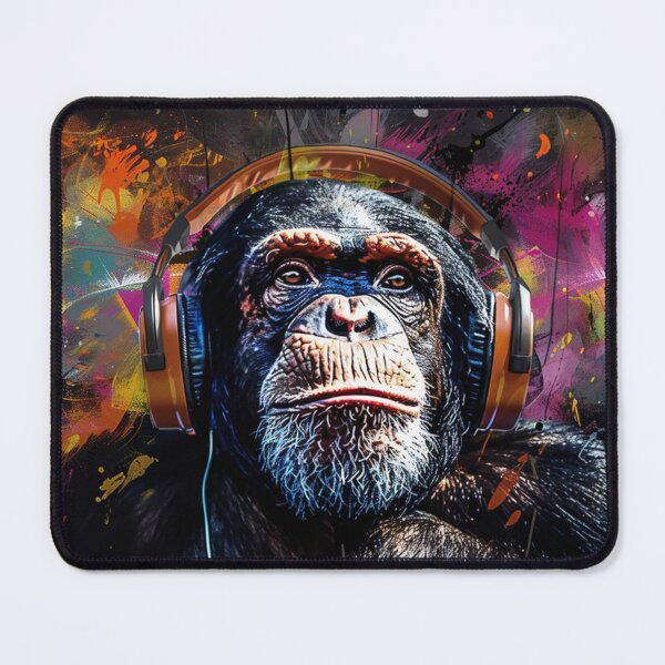 Item preview, DJ Monkey Thinker Colorful With Braun Headphones designed and sold by GrinGalore.
