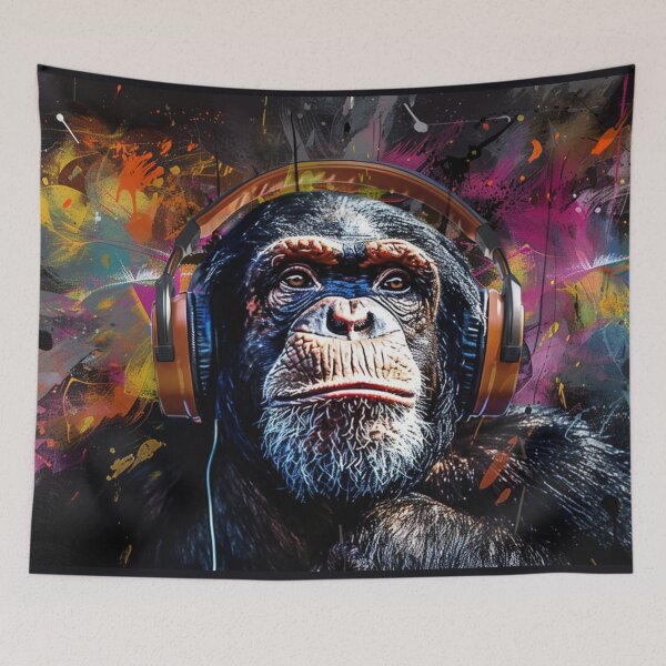 Item preview, DJ Monkey Thinker Colorful With Braun Headphones designed and sold by GrinGalore.