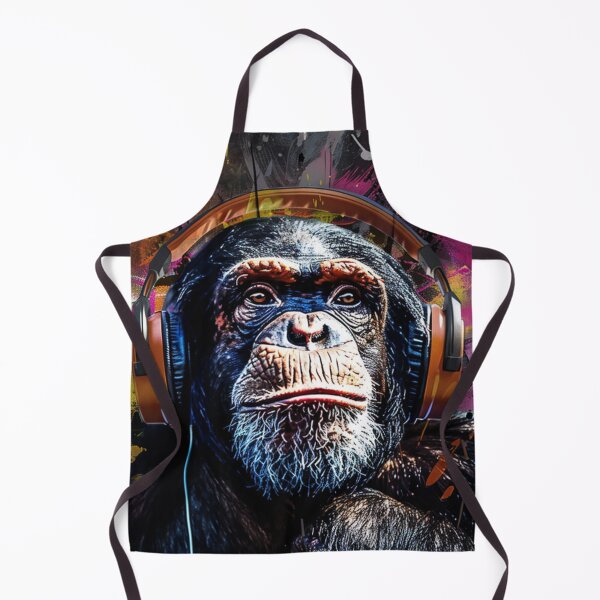 Item preview, DJ Monkey Thinker Colorful With Braun Headphones designed and sold by GrinGalore.