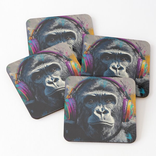 Item preview, DJ Monkey Thinker Gorilla With Colorful Headphones designed and sold by GrinGalore.