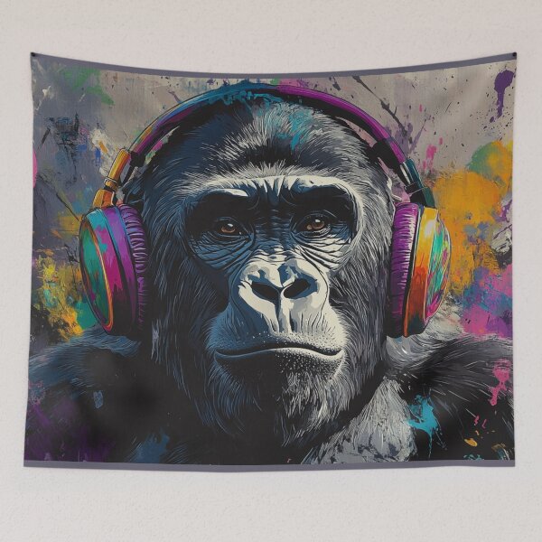 Item preview, DJ Monkey Thinker Gorilla With Colorful Headphones designed and sold by GrinGalore.