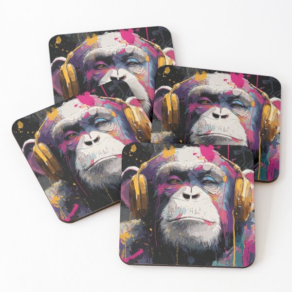 Item preview, DJ Monkey Thinker Colorful With Gold Headphones designed and sold by GrinGalore.