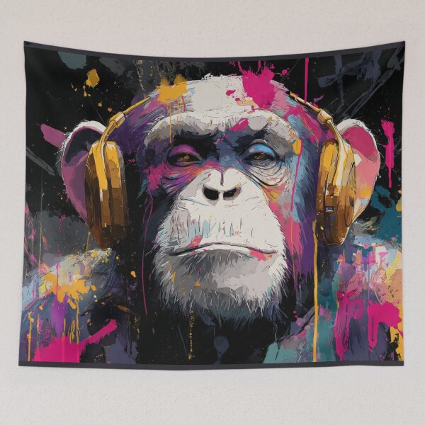 Item preview, DJ Monkey Thinker Colorful With Gold Headphones designed and sold by GrinGalore.