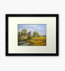 Oil paintings rural landscape. Fine art. Framed Print