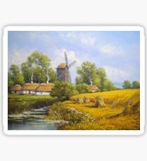 Oil paintings rural landscape. Fine art. Sticker