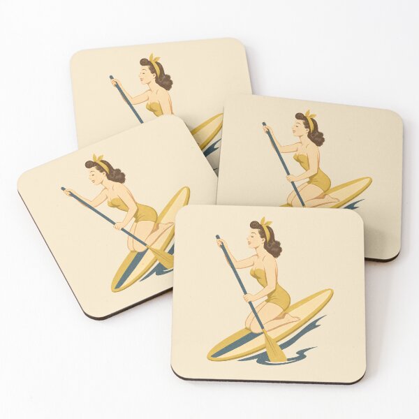 Item preview, Retro Paddleboard Pin-Up Illustration | Vintage SUP Beach Babe Art Print designed and sold by Shoot-The-Moon.