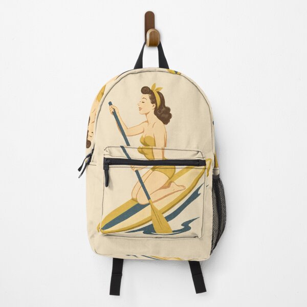 Item preview, Retro Paddleboard Pin-Up Illustration | Vintage SUP Beach Babe Art Print designed and sold by Shoot-The-Moon.