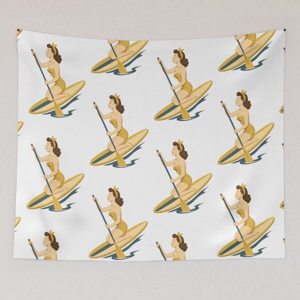 Item preview, Retro Paddleboard Pin-Up Illustration | Vintage SUP Beach Babe Art Print designed and sold by Shoot-The-Moon.