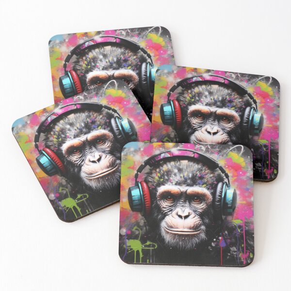 Item preview, DJ Monkey Thinker Listener With Blue Headphones designed and sold by GrinGalore.