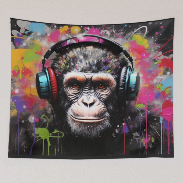 Item preview, DJ Monkey Thinker Listener With Blue Headphones designed and sold by GrinGalore.