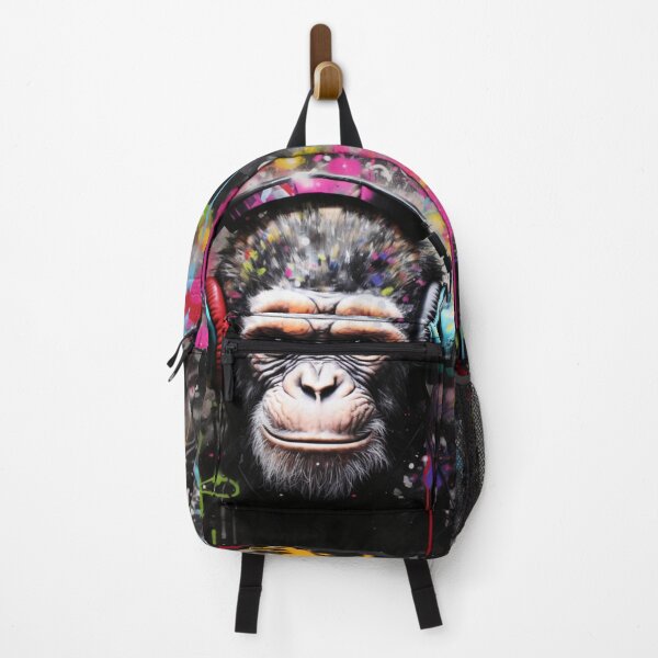 Item preview, DJ Monkey Thinker Listener With Blue Headphones designed and sold by GrinGalore.