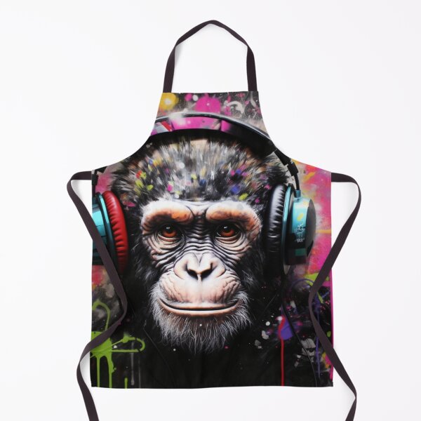Item preview, DJ Monkey Thinker Listener With Blue Headphones designed and sold by GrinGalore.