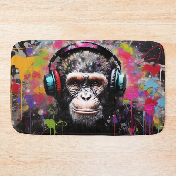 Item preview, DJ Monkey Thinker Listener With Blue Headphones designed and sold by GrinGalore.
