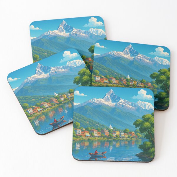 Item preview, Pokhara Lakeside View with Machapuchare and Colorful Houses designed and sold by Aryabek.