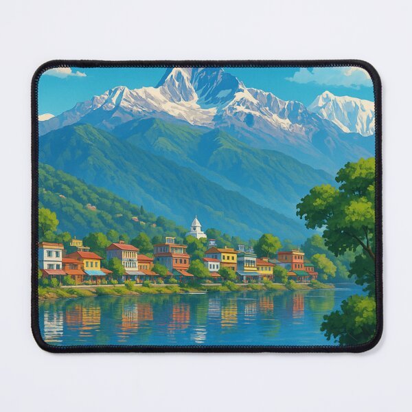 Item preview, Pokhara Lakeside View with Machapuchare and Colorful Houses designed and sold by Aryabek.