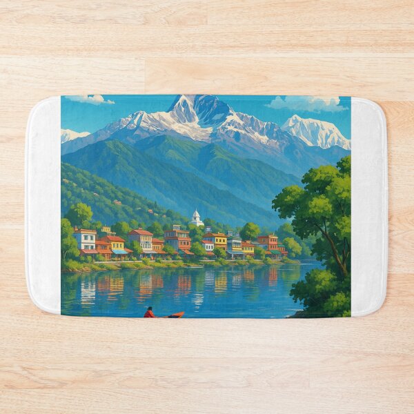 Item preview, Pokhara Lakeside View with Machapuchare and Colorful Houses designed and sold by Aryabek.