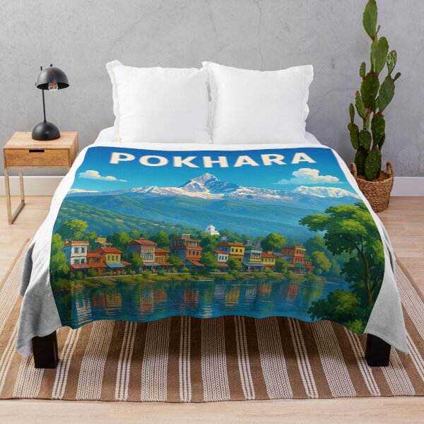 Item preview, Pokhara Lakeside View with Machapuchare and Colorful Houses designed and sold by Aryabek.