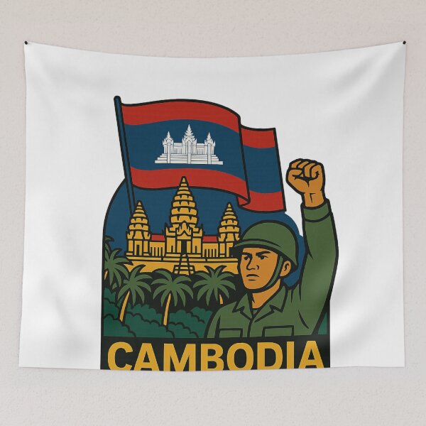 Item preview, Cambodian Nationalist to Thai Invasion with Angkor Wat and Flag designed and sold by Aryabek.