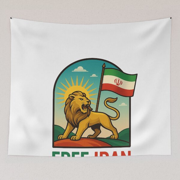 Item preview, Free Iran Persian Lion and Flag with Rising Sun Behind Mount Damavand designed and sold by Aryabek.