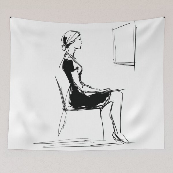 Item preview, Minimalist Ink Sketch – Woman Sitting Silhouette designed and sold by Charisma Enigma.
