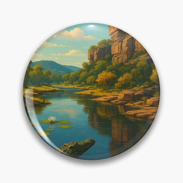 Item preview, Kakadu National Park Crocodile Scene with Water Lilies designed and sold by Aryabek.