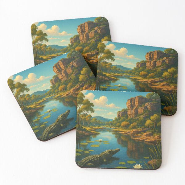 Item preview, Kakadu National Park Crocodile Scene with Water Lilies designed and sold by Aryabek.