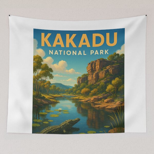 Item preview, Kakadu National Park Crocodile Scene with Water Lilies designed and sold by Aryabek.