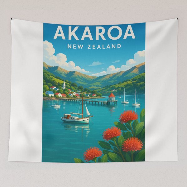 Item preview, Akaroa Harbour with Boats and Banks Peninsula Hills designed and sold by Places On Earth.