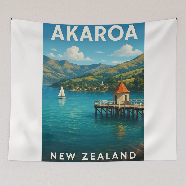 Item preview, Akaroa Wharf and Hills of Banks Peninsula, New Zealand designed and sold by Places On Earth.