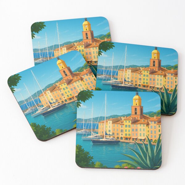 Item preview, Saint-Tropez Harbor with Bell Tower and Yachts, French Riviera designed and sold by Places On Earth.