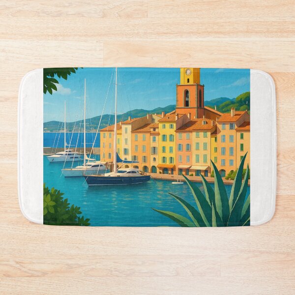 Item preview, Saint-Tropez Harbor with Bell Tower and Yachts, French Riviera designed and sold by Places On Earth.