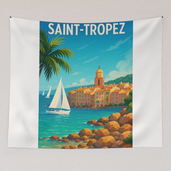 Item preview, Rocky Coastline and Sailboats in Saint-Tropez, French Riviera designed and sold by Places On Earth.