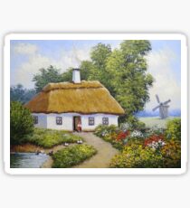 Oil paintings rural landscape. Fine art. Sticker