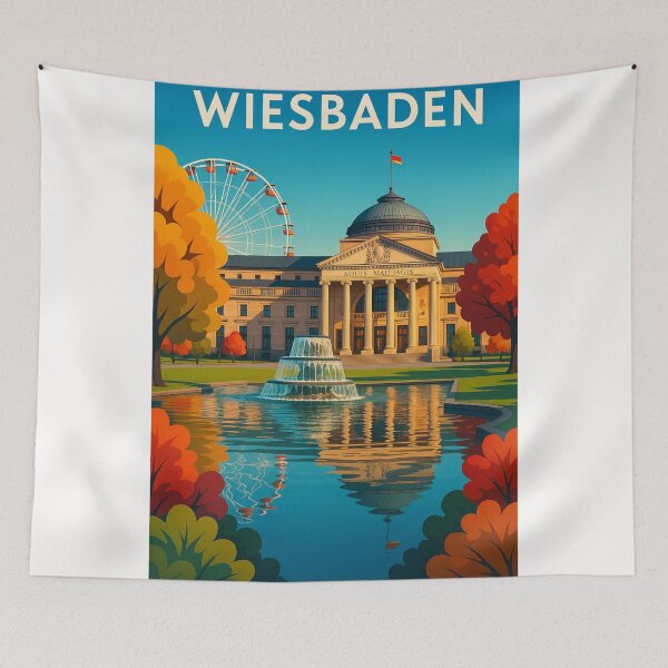Item preview, Wiesbaden Kurhaus with Autumn Trees and Ferris Wheel designed and sold by Places On Earth.