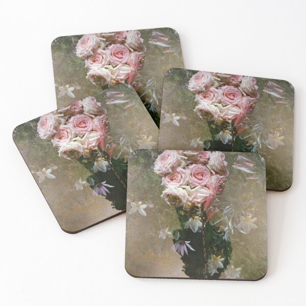 Item preview, Double Exposure: A Bunch of Pink Roses with Freesias on a Textured Background designed and sold by Melissa Holland.