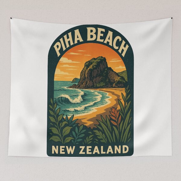 Item preview, Lion Rock and Wild Shoreline of Piha Beach, New Zealand designed and sold by Places On Earth.
