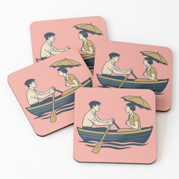 Item preview, Vintage Rowboat Romance Illustration | Retro Lakeside Couple Boating Art Print designed and sold by Shoot-The-Moon.