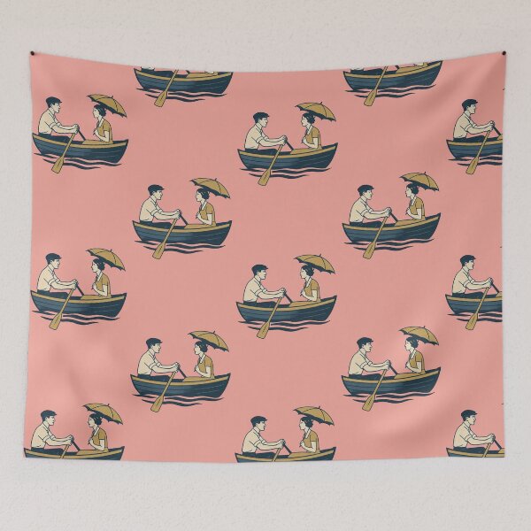 Item preview, Vintage Rowboat Romance Illustration | Retro Lakeside Couple Boating Art Print designed and sold by Shoot-The-Moon.