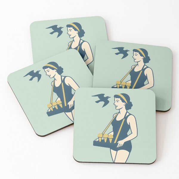 Item preview, Retro Beach Ice-Cream Girl Illustration | Vintage Pin-Up Snack Vendor Art Print designed and sold by Shoot-The-Moon.