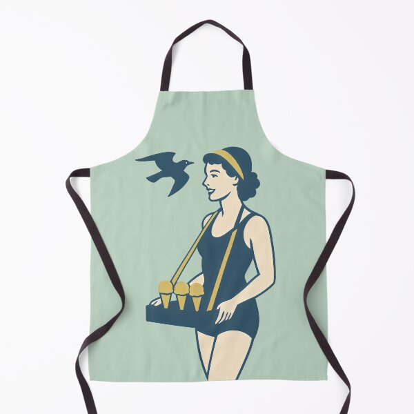 Item preview, Retro Beach Ice-Cream Girl Illustration | Vintage Pin-Up Snack Vendor Art Print designed and sold by Shoot-The-Moon.