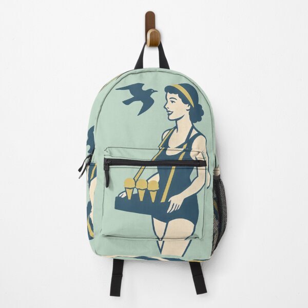 Item preview, Retro Beach Ice-Cream Girl Illustration | Vintage Pin-Up Snack Vendor Art Print designed and sold by Shoot-The-Moon.