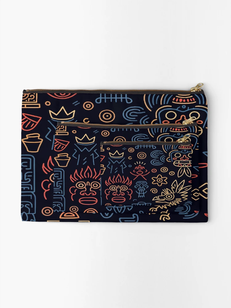 Thumbnail 2 of 4, Zipper Pouch, Colorful Aztec Symbol Pattern designed and sold by AlphaTeez.