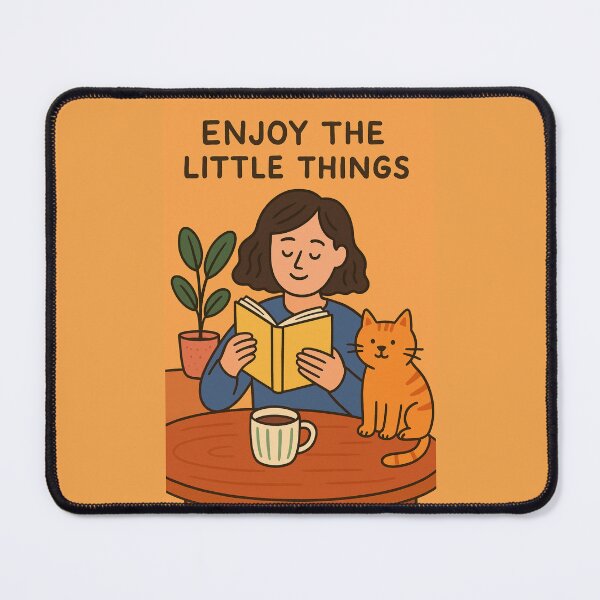 Item preview, Enjoy the Little Things – Cozy Cat and Book Lover Framed Art Print designed and sold by holaitssher.