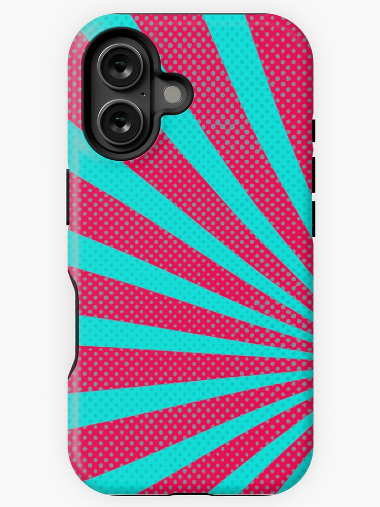 Thumbnail 1 of 4, iPhone Case, Comic Starburst In Pink And Cyan With Grunge Halftone And Retro Vibe designed and sold by K9ish.