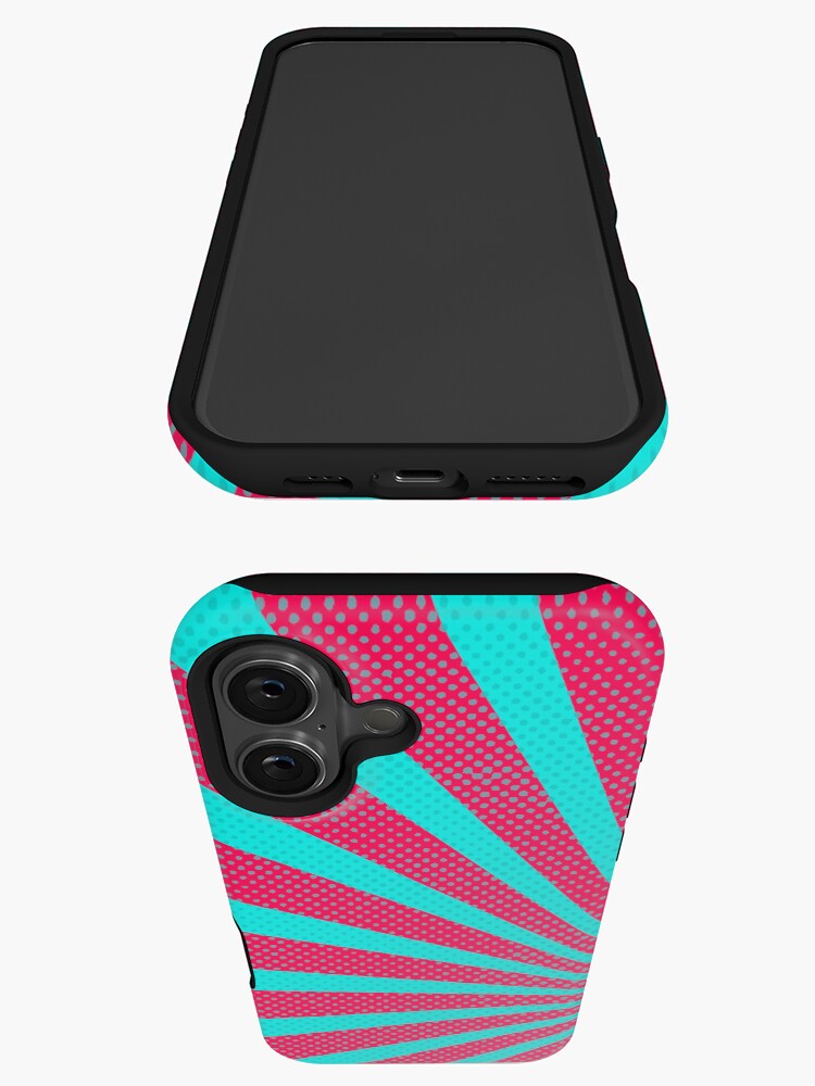 Thumbnail 3 of 4, iPhone Case, Comic Starburst In Pink And Cyan With Grunge Halftone And Retro Vibe designed and sold by K9ish.