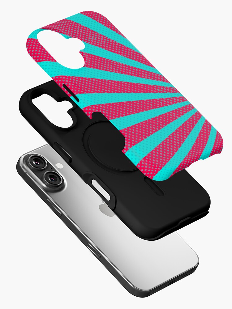 Thumbnail 2 of 4, iPhone Case, Comic Starburst In Pink And Cyan With Grunge Halftone And Retro Vibe designed and sold by K9ish.