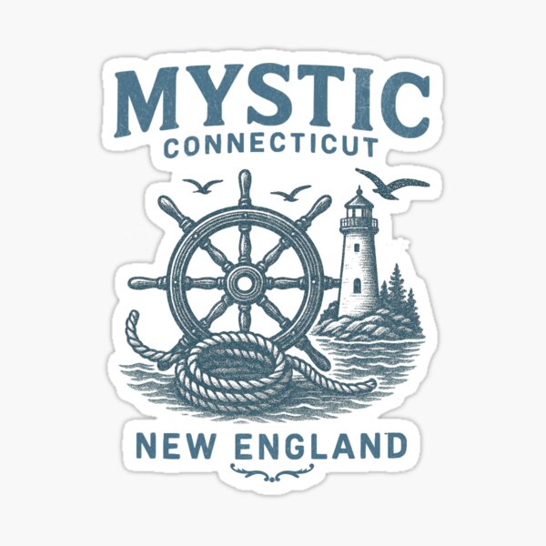 Item preview, VINTAGE MYSTIC CONNECTICUT - NEW ENGLAND - NAUTICAL MARITIME LIGHTHOUSE AND THE STEERING WHEEL designed and sold by justyna-s28.