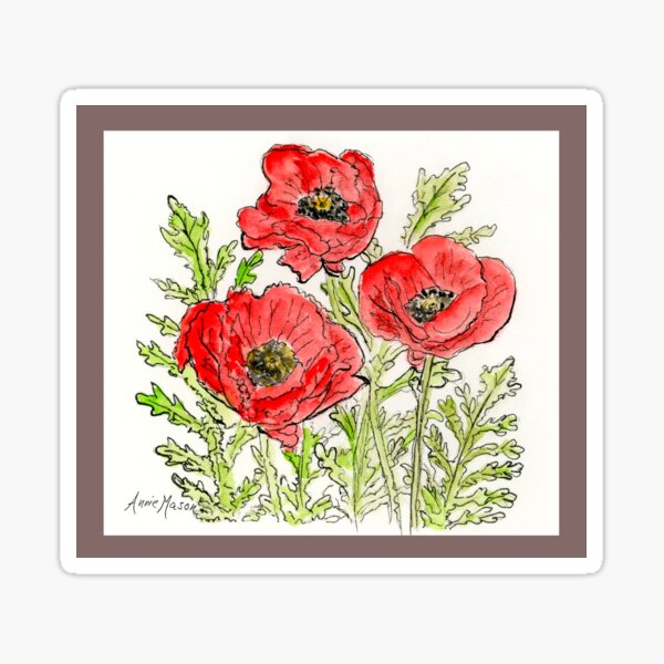 Poppies - watercolor and pen illustration Sticker