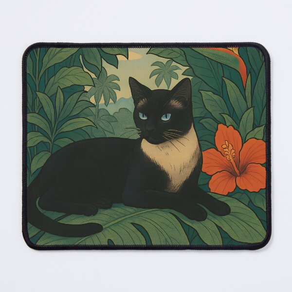 Item preview, Siamese Cat in Tropical Jungle – Botanical Floral Art Print designed and sold by DiShepherd.