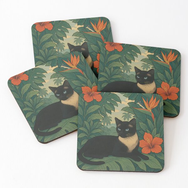Item preview, Siamese Cat in Tropical Jungle – Botanical Floral Art Print designed and sold by DiShepherd.